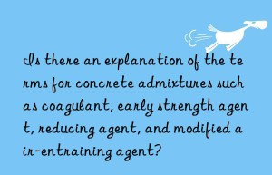 is there an explanation of the terms for concrete admixtures such as coagulant, early strength agent, reducing agent, and modified air-entraining agent?