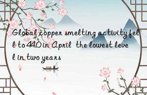 global copper smelting activity fell to 44.0 in april  the lowest level in two years
